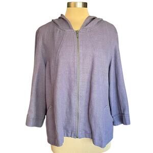 Coldwater Creek Purple 100% Linen Fill Zip Hooded Jacket Size XL Fall Casual